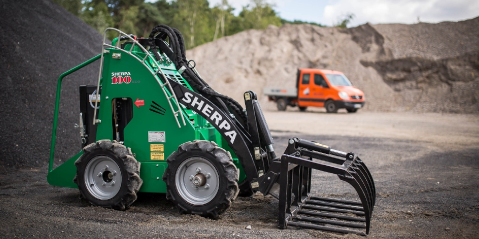 At Able Tool The SHERPA 100 Eco has similar strength as the SHERPA mini-loaders with a combustion engine and is particularly suitable for indoor demolition work and work in stables